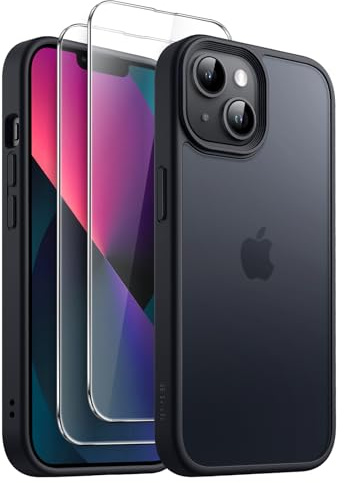 JETech 3-in-1 Matte Hülle für iPhone 13 mini, Schwarz | 2 Gehärtete Glas Schutzfolien, Matte Transluzent Handyhülle
