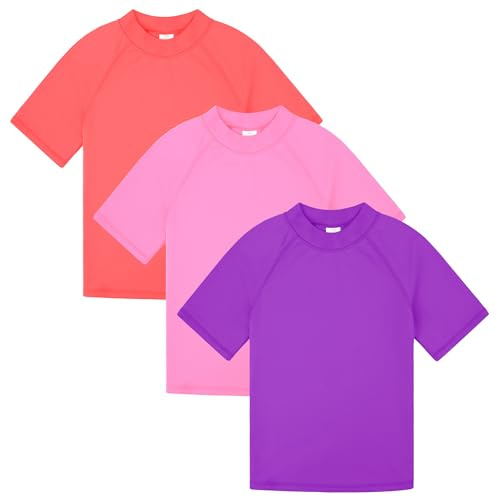 BIG ELEPHANT 3-pack barn kortärmad utslagsskydd skjorta UPF 50+ skydd badkläder snabbtorkande simning t-shirt ungdom utslagsskydd, Lila/rosa/korall orange, 13-14 Years