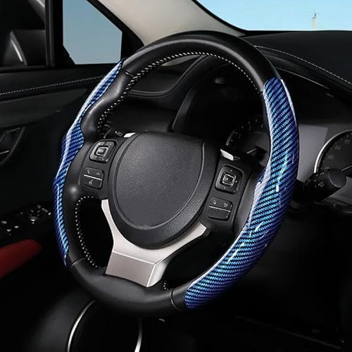 BAFAFA Auto Lenkradbezug Für Universal Carbon Fiber Leder Auto Lenkung Abdeckung Micro Faser Leder PVC Rad Booster Abdeckung 1 Paar Lenkradschoner(Glossy-Bl)