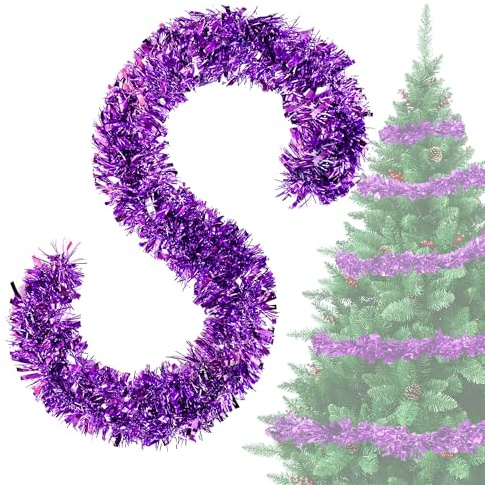 Guirlandes Tinsel Noël Violet 4X 3M Guirlande Noël - Guirlande de Noël Brillant Lametta Guirlande Ø 9 cm,Guirlande de Sapin de Noël Décorations de Sapin de Noël Violet Guirlande de Sapin de Noël Déco