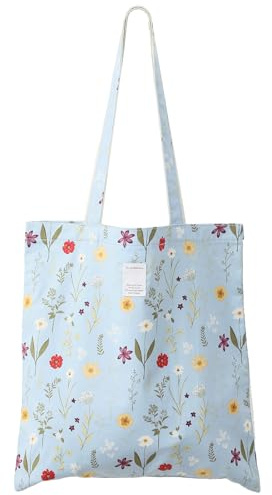 SEPWIK Canvas Tote Bag for Women, Reusable Cloth Cotton Bags for School Shopping Beach Grocery Shopper Handbags Scandihome Series - Blue