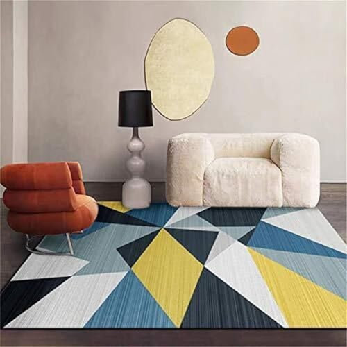 RUGMRZ Komplettes Kinderzimmer Balkon Teppich Rechteckiger Schlafzimmer Geometrischer Schmutzabweisend Blau Maschinenwaschbar Für Wohnzimmer 200X250Cm 6Ft 6.7''X8Ft 2.4''