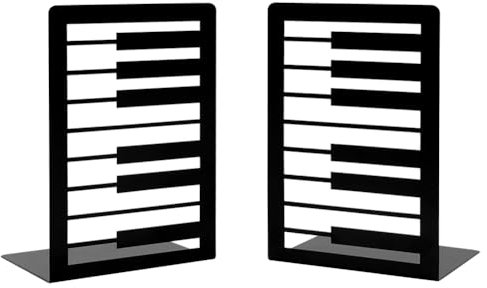 1 paire de serre-livres noirs en métal avec mélodie musicale créative et touches de piano antidérapantes en fer épais - Serre-livres décoratifs pour enfants, amateurs de musique, bibliothèque, école