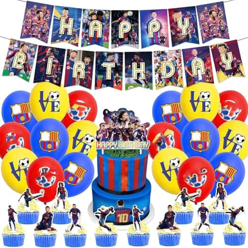 Fußball Geburtstag Deko Set 32Pcs Fußball Geburtstag Deko Luftballons Set Birthday Party Dekorations für Kinder Geburtstags Deko Banner Cake Topper Birthday Dekoration Set for Child