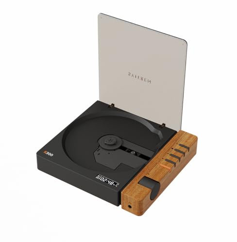 syitren R300 Lecteur CD portable Bluetooth rétro pour la maison, sans haut-parleurs, batterie rechargeable, petit lecteur CD vintage compact, sortie SPDIF, marron