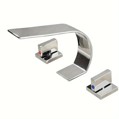 Rubinetto Bagno Miscelatore Lavabo Miscelatore per Lavabo 3 Fori Cascata 2 Maniglie Ottone Rubinetto da Bagno 3 Fori Cromato