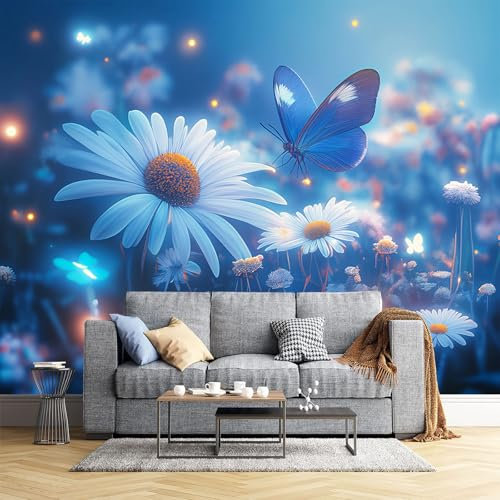 JEDTAKCT 300X210Cm Seidetapete Schmetterlinge Gänseblümchentapete Elegance Tapete Im Fantasietiere Design Tapete Wandtapete Wohnzimmer Schlafzimmer Flur Strukturtapete