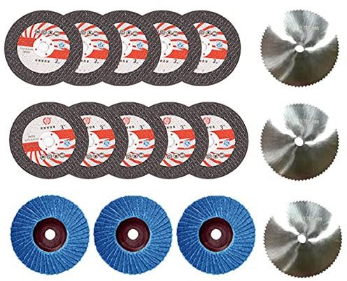 Orolotay 16 Piezas 75X10Mm Juego de Muelas Angulares Disco de Corte de Madera y Metal Hoja de Pulido de Carburo HSS para Mini Amoladora Angular de 12V
