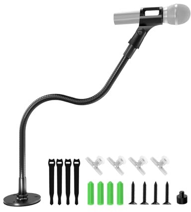 Etour 19-inch Gooseneck Microphone Holder Stand, Desktop & Wall Mounted, Heavy Duty Flexible Microphone Arm Stand with Flange Mount Base, Ideal for Podium, Studio, Lecture, Podcast, Gaming, Streaming