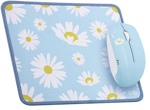T'nB Daisy Exclusiv - Pack Souris + Tapis, Confort Ergonomique | Bleu et Jaune, Souris et Tapis Assortis, Design Exclusif, Base Antidérapante, Glisse Fluide