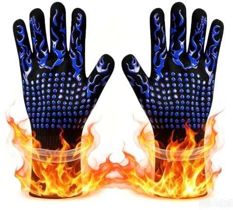 Gants de four résistants à la chaleur extrême - Gants de protection antidérapants en silicone - 800 ℃ - Pour cuisine, pâtisserie, soudure, coupe - Imperméables - Résistants à l'huile - Bleu