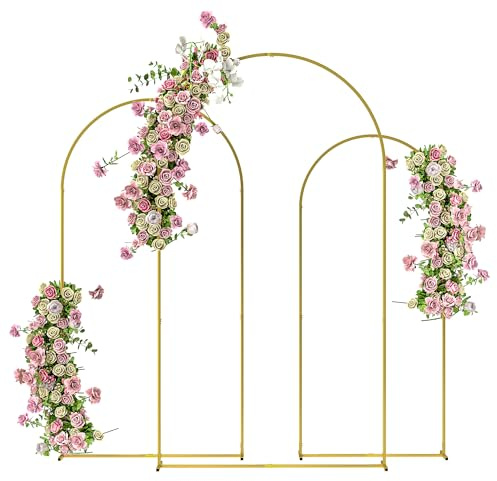 Outsunny Lot de 3 Supports d'arche de Fond en métal doré pour Mariage, 2,2 m, 2 m, 1,8 m, Arche de Jardin, Mariage, fête d'anniversaire, fête prénatale, Arche de Ballons Floraux