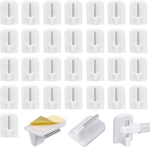 30 Pz Gancio Autoadesivo per Bastone, Ganci Adesivi per Tende a Rete, Ganci Decorativi per Finestra, Gancio Adesivi per Zanzariere Aste di Tende Finestre Pareti, o per Appendere Asciugamani Vestiti