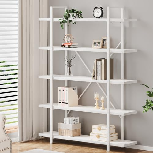 HSH Bücherregal CD Raumteiler Regal mit 5 Ebenen Weiß 178 x 120 x 32 cm | Kinderzimmer Regal Spielzeug Regal Bücherregal Kinder Holz Metall Regal Klein