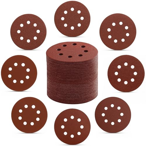 Flow fire 100 Stück Schleifpapier 125mm Klett, 8 Loch Schleifscheiben 40/60/80/120/180/240/320/400 Körnung