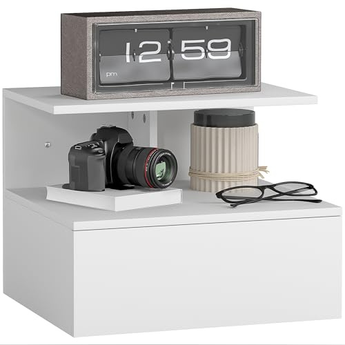 HOMCOM Nachttisch hängend, Schublade, Fach, 39,8 x 35 x 31,6 cm, Weiß | Beistelltisch, Nachtschrank, Nachtkommode, Sofatisch, Schlafzimmer, Wohnzimmer
