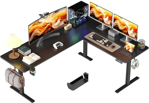 WALKINGDESK L-förmig Höhenverstellbarer Schreibtisch Elektrisch, 190 x 150 cm Eckschreibtisch Höhenverstellbar, Steh-Sitz Computertisch mit Kabelmanagement für Office Büro Gamer, Schwarz