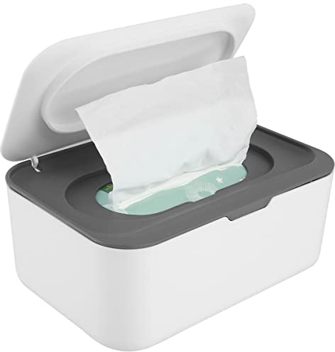 Wipes Dispenser, Wipe Holder for Baby & Adult, Refillable Wipe Container, Keeps Wipes Fresh, One-Handed Operation. Non-Slip, Easy Open/Close Pouch Case(grey)