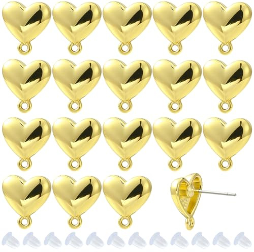 SUNNYCLUE 1 låda 20 set stiftörhänge fynd örhänge dubbar med ögla guld kärlek hjärta öra stolpar med 304 rostfritt stål stift för smyckestillverkning tillbehör kvinnor vuxen gör-det-själv hängande