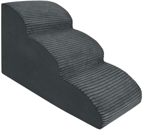 Hundetreppe 3 Stufen - 60 x 30 x 40 cm - rutschfest Weich für Kleine Hunde Haustiertreppe Stabil Sicher Komfortabel – Hergestellt in Polen (Streifen Grau)