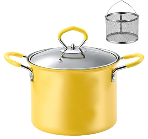 Olla freidora Mini olla freidora de acero inoxidable de 2 litros con cesta, tapa y mango de silicona antiescaldado japonés para el hogar, patatas fritas tempura, pescado y pollo, pequeña con cesta