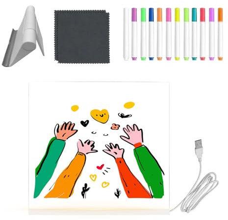 TyCylKu Lavagna da disegno a LED, in acrilico trasparente, con penne a 12 colori e supporto pieghevole, lavagna cancellabile a secco, per giovani, ragazze, ragazzi, forniture artistiche, aule, viaggi