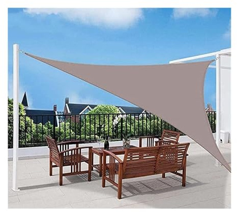 Triangle UV Sun Sail Canopy - Water Permeable Sun Shade for Patio Balcony Carport & Pool - Outdoor Sun Protection Cover (Khaki 3x4x5m)