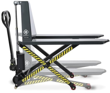 HEMMDAL Scherenhubwagen | 1.000kg Tragkraft | 800 mm Hubhöhe | 1.150mm Gabellänge | Lenkrad aus robustem Polyurethan | Polyurethan Einfach-Gabelrollen | Hubtisch