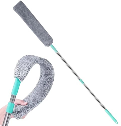 Plumero De Microfibra Flexible, Extensible Limpia Polvo con Mango Ajustable De Acero Inoxidable, Limpieza Bajo Electrodomésticos para Suelo Grietas Sofá Fondo del Refrigerador Hogar Casa Dormitorio