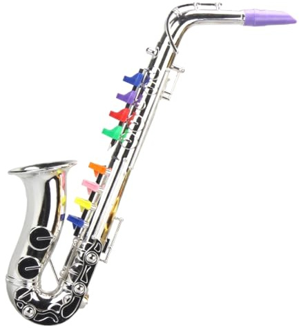 Sassofono per bambini Sassofono giocattolo in plastica con 8 tasti colorati, strumento musicale per il gioco quotidiano e la scuola, argento