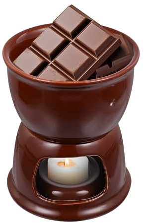 Hemobllo Service à Fondue au Chocolat et Fromage en Céramique Marron Robuste Finition Soignée Cuisine et Salle à Manger, pour Famille et Amis