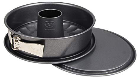 Dr. Oetker Springform mit Flach- und Rohrboden Ø 24 cm, auslaufsichere Kuchenform mit 2 Böden, runde Backform aus Stahl mit keramisch verstärkter Antihaft-Beschichtung (Farbe: grau), Menge: 1 Stück