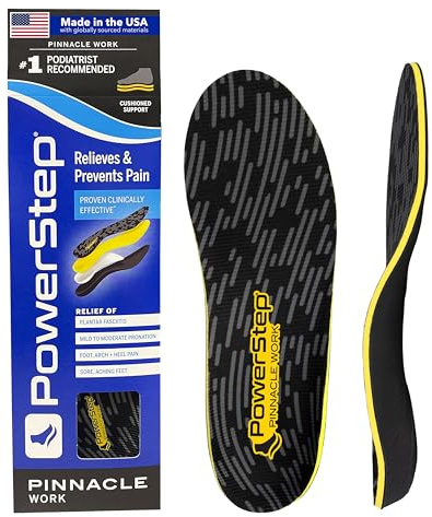 PowerStep Pinnacle Work Insoles, Work Boot Arch Support, Plantar Fasciitis Relief, Pronation, Arch Support Shoe Inserts, Orthotic for Men and Women, Made in the USA (Men's 10-10.5 / Women's 12)