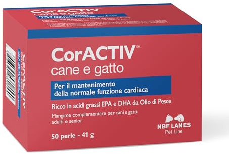 NBF Lanes | CorACTIV Cane e Gatto, 50 Perle Appetibili, per il Mantenimento della Normale Funzione Cardiaca di Cani e Gatti Adulti e Senior