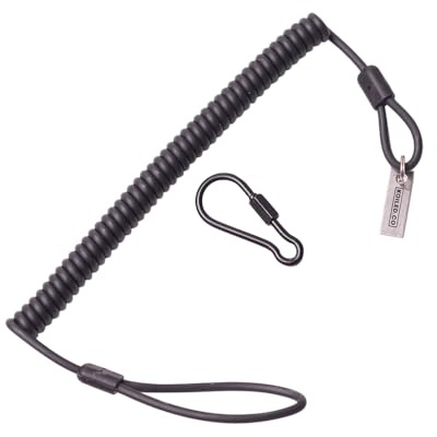 Koiled Military-Grade Braided Kevlar Cord Lanyard Retractable Keychain- Carabiner Clip, 265lb/120kg Breaking Strength - Security Belt Key Chain Tether Strap for Weapons, Guns, Keys, Tactical Gear