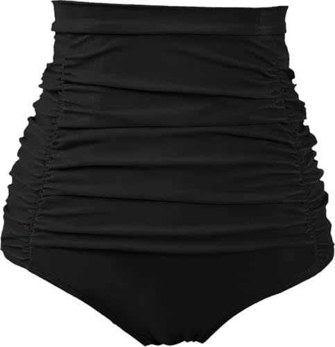 COCOPEAR Women's Ruched High Waisted Bikini Bottom Retro Vintage Swim Short Tankinis Black XL