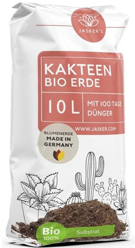 JASKERS® Kaktuserde Mit Dünger 10 L | Lockere Kaktus-Erde | Als Aloe Vera Erde Geeignet | Premium Kakteen-Erde Mit Wurzelaktivator | Perfekt Als Pflanzerde Zum Umtopfen