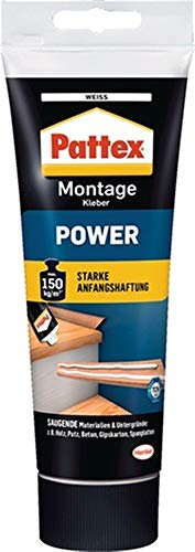 Pattex Montagekleber Power, Baukleber mit starker Anfangshaftung, Kraftkleber für saugende Materialien, Kleber für innen & außen, 1 x 250g