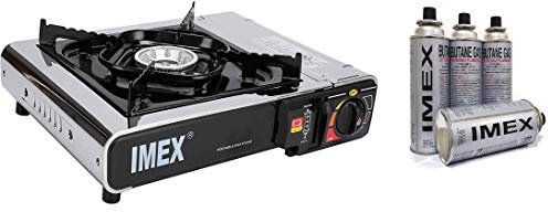 IMEX JY-500A - Juego de cocina de gas para camping en maletín con 4 cajas de gas