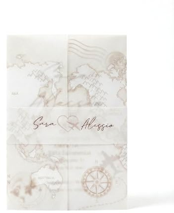 CESANA LIKE PHOTO Partecipazioni matrimonio personalizzate vellum - inviti nozze con carta traslucida viaggio 10 pezzi