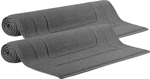 Makooz 2 Cotton Banded Bath Mats – Not Bathroom Rug - 50x70 CM 100% Ring Spun Cotton – Machine Washable, Ultra Soft, Water Absorbent, Quick Drying Shower Bathroom Foot Towel - Charcoal