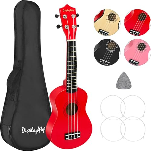 Display4top 21 Inch Soprano Ukulele, Professonial Ukele for Kids Bundle with Gig Bag, Picks,Extra Strings (Red)