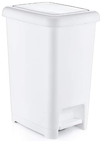Muddy Hands Slim Plastic Foot Pedal Bin Home Bedroom Bathroom Kitchen Rubbish Recycling Waste Dustbin (White, 40 Litre)