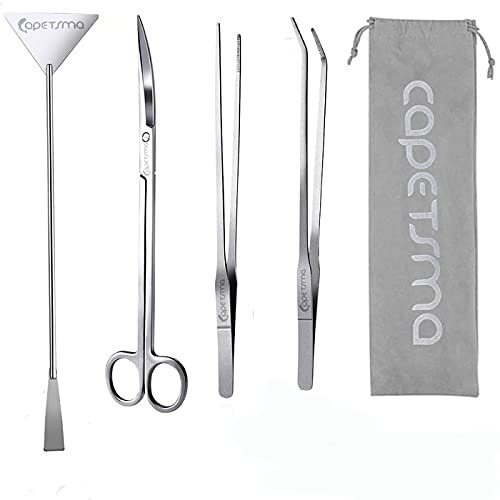 capetsma Aquascaping Tools, Lang Edelstahl Aquarium Pflanzenwerkzeuge Aquarium Pinzette Schere Spachtel Werkzeug Set Bonsai Kit Algenschaber Reinigungsset für Aquarium Starter Kit