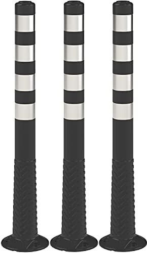 UvV-Flex Absperrpfosten 100cm schwarz mit 4 Reflexstreifen aus PU besonders langlebig inkl. Befestigungsmaterial (3er-Set)