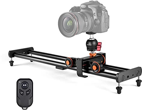 Andoer Camera Video Dolly Slider Kit with 3-wheel Auto Dolly Car 3 Speed Adjustable 60cm/23.6in Track Rail Camera Slider Flexible Ballhead Adapter with Wirelss Remote Control for DSLR Camera Camcorder