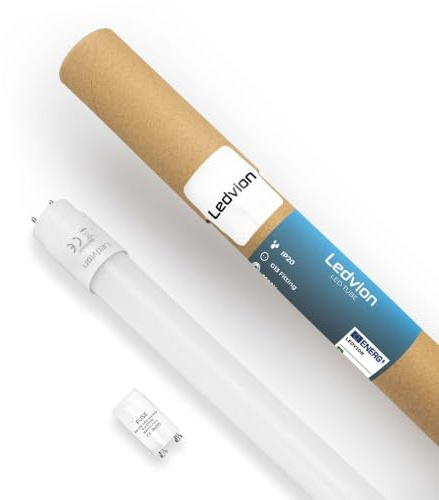 Ledvion LED Röhre 60cm 7W 1120lm 6500K | Inklusive LED Starter fuer schnellen Austausch in Garage Werkstatt und Keller