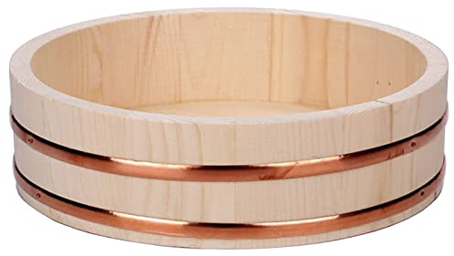 Adima Large Sushi Wooden Rice Bowl Japanese Hangiri Sushi Oke Rice Mixing Bowl Tub with Copper Bands for Sushi Restaurant Home Kitchen Rice Barrel - 12 Sizes,48x12cm
