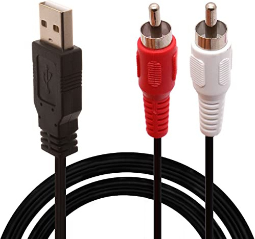 USB-zu-RCA-Kabel, Cinch-auf-USB-Kabel, USB-2.0-Stecker auf 2 Cinch-Stecker, Video-AV-/A/V-Konverter, Camcorder-Audio-Capture-Karten-Splitter-Adapterkabel für TV/Mac/PC (1,5 m)