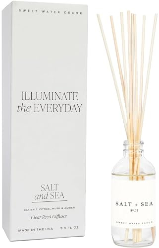 Sweet Water Decor Salt & Sea Reed Diffuser Set - Sea Salt Citrus & Musk Amber Scent Diffuser - Reed Diffusers for Home with Long Lasting Fragrance - Non-Toxic Oil Reed Diffuser - Made in the USA